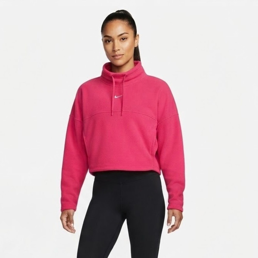 Nike Therma-FIT Pullover Women XS Pink NWT Oversized Cropped Funnel Neck HV3702